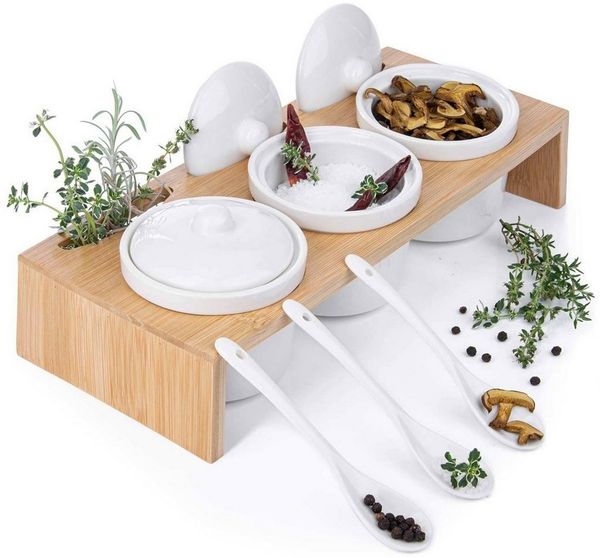 Dimono Gewürzbehälter DIMONO Snacks & Gewürze Servierschalen satz – mit Löffeln & Deckeln, Porzellan, (Schalen mit Löffeln & Deckeln), für Snacks, Öle, Salz, Gewürze, Chili & Dressing