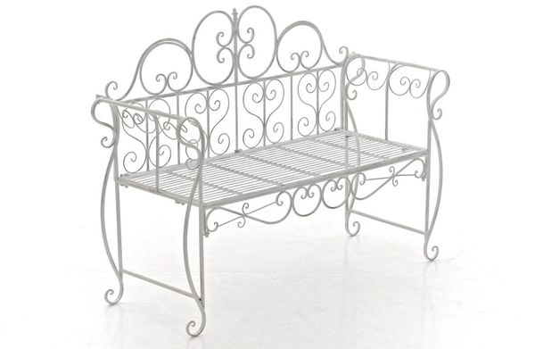 Gartenbank LENAR - Metall Weiß 128x46x94 cm | Metallbank Garten 2 Seitzer Bank Terrasse Vintage Antik Gartenbank