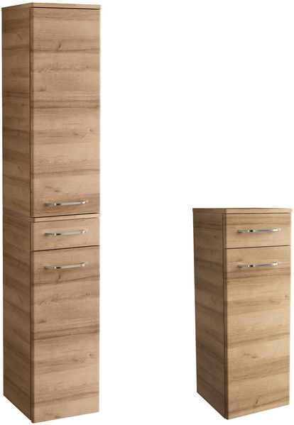 FACKELMANN MILANO Hochschrank + Midischrank mit Schublade 30 cm breit, Braun hell