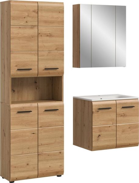 INOSIGN Badezimmer-Set, (Set, 4-St), Florenz, Badkombination 4-tlg, Artisan Oak NB, inkl. Waschbecken