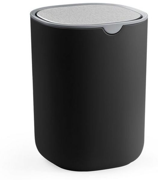 SONGMICS Mini Abfalleimer mit Schwingdeckel, Edelstahl Kosmetikeimer, für Schreibtisch, Bad, Schlafzimmer, 1,5 L, schwarz