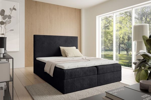 Boxspringbett Schlafzimmerbett ARNAU PREMIUM 160x200cm Stoff Tilia Schwarz