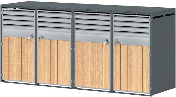 Mülltonnenbox, Mülltonnenverkleidung, 120L 240L, wetterfest, Container, Abfallbehälter, Tonnenhaus, Gartenbox, abschließbare Müllbox (4 Tonnen)