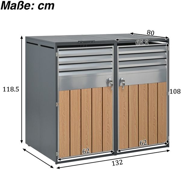 Mülltonnenbox, Mülltonnenverkleidung, 120L 240L, wetterfest, Container, Abfallbehälter, Tonnenhaus, Gartenbox, abschließbare Müllbox (4 Tonnen) Bild 6