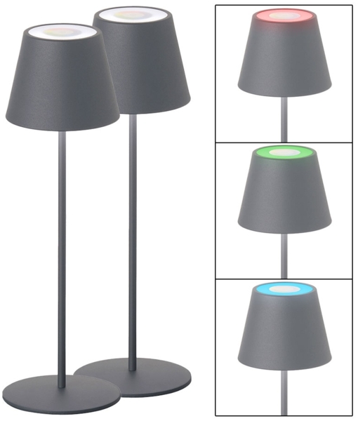 2x LED Tischleuchte, Außenleuchte, Grau, Dimmbar