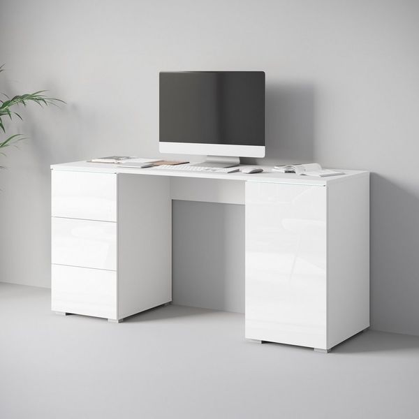 Home affaire Schreibtisch Vera, Computertisch mit LED-Beleuchtung (1-St), Bürotisch mit LED, Push-to-Open, 3 Schubladen & Stauraum