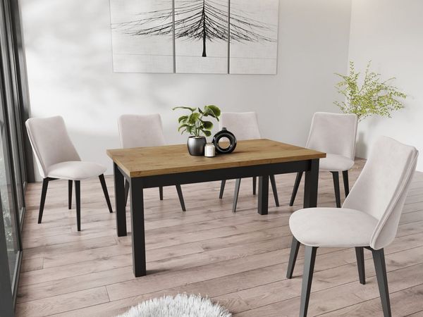 WFL GROUP Esstisch Davidof ausziehbar rechteckig modern mit schwarzen Holzbeinen (MADE IN EU, erhältlich in 3 Größen – 140/160/160 cm ausziehbar auf 180/200/240 cm), platzsparender Tisch in Holzoptik für Küche, Esszimmer oder Wohnzimmer