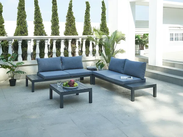 Vente-unique - RISILI Gartensitzgruppe Metall Grau - B 68 cm x H 64 cm x L 166 cm