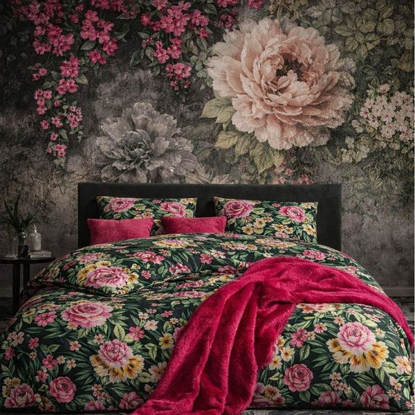 ZIRVEHOME Bettwäsche Baumwolle Bettwäsche-Set Dunkelgrün Florales Blumenmuster, Renforce, 2 teilig, Baumwolle Bettbezug Dunkelgrün mit Blumenmuster