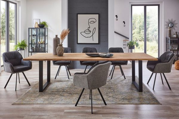 SAM® Baumkantentisch Giant_U, Akazienholz, echte Baumkante, Metallgestell U-Form, bis 3m lieferbar