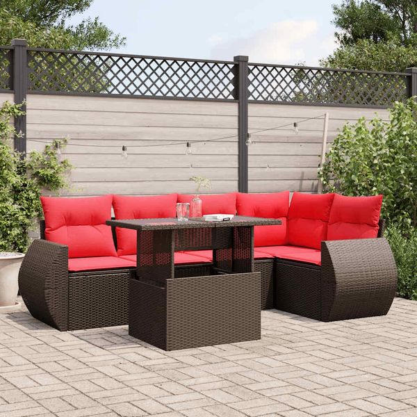 vidaXL 6-teiliges Gartensofa-Set mit Kissen, braun, Polyrattan 3268524