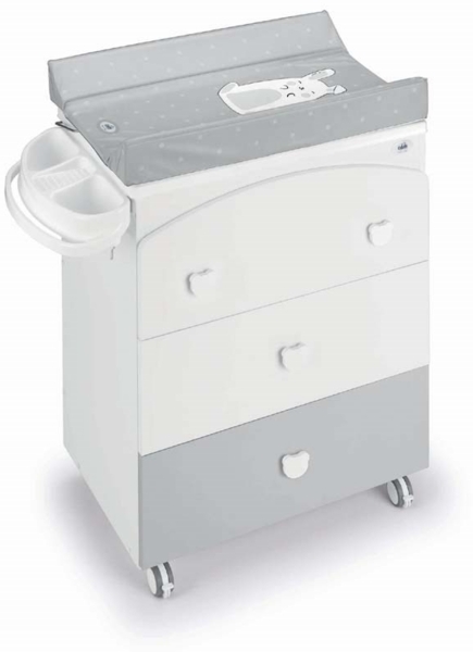 CAM Wickelkommode mit Baby-Badewanne Arco | 3-in-1 Holz-Wickelkommode mit Rollen | Wickeltisch