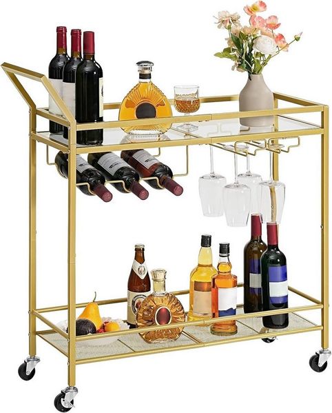 Hoobro Servierwagen, Servierwagen auf Rollen, Weinregal, Küchenwagen