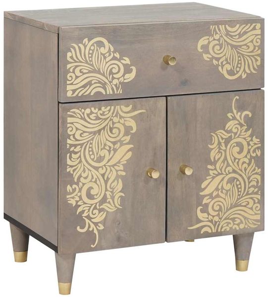 vidaXL Nachttisch mit Tür Grau 50 x 33 x 60 cm Massivholz Mango 4018783