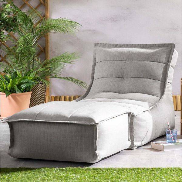 Icon Dolce Sitzsack mit Hocker für Erwachsene, Grau, Indoor Outdoor Sitzsack mit Füllung, Bean Bag, Wasserabweisender Stoff, Bequemer Sessel für Wohnzimmer, Lounge, Schlafzimmer, Garten