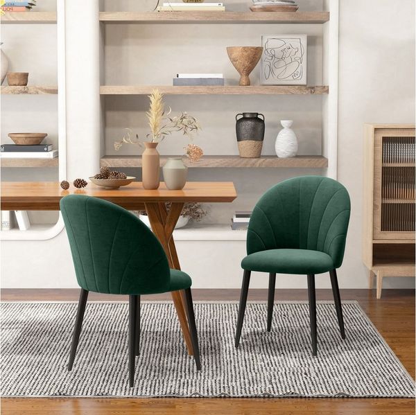 HOMCOM Esszimmerstuhl Küchenstuhl Wohnzimmerstuhl (Polsterstuhl, 2 St), Skandi-Design Samt Metall Grün 52 x 54 x 79 cm