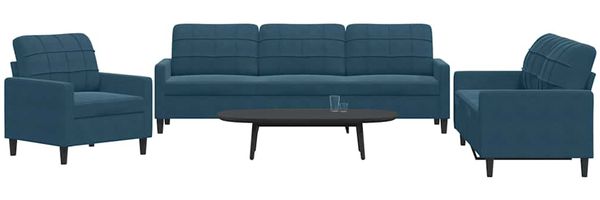 vidaXL 3-tlg. Sofagarnitur mit Kissen Blau Samt 3278440