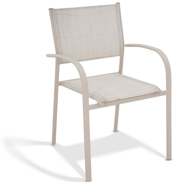 KHG Gartenstuhl Beige-Grau, Stapelstuhl aus Stahl-Gestell (mit Rücken- & Sitzbespannung aus textilem Gewebe), stapelbar, wetterfest