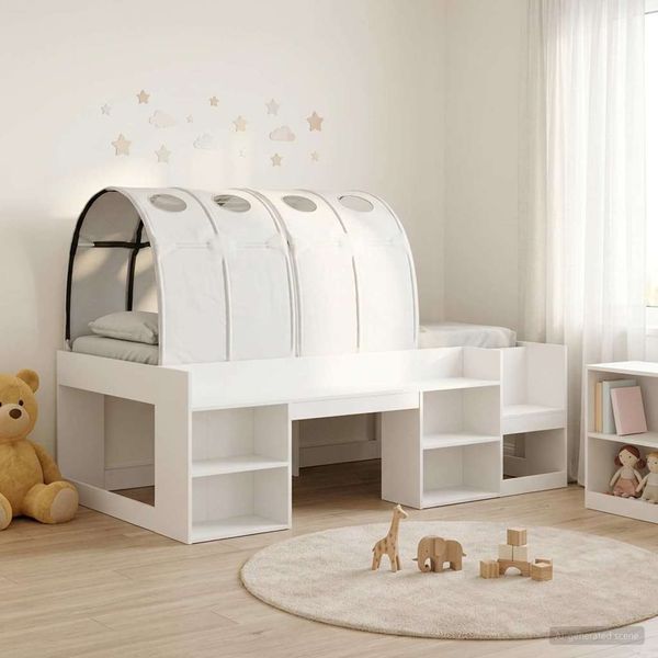 vidaXL Bettgestell mit Tunnel mit Regal 3 pcs Weiß Holzwerkstoff 3423623