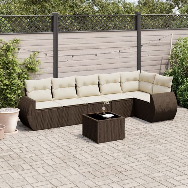 vidaXL 7-tlg. Garten-Sofagarnitur mit Kissen Braun Poly Rattan 3221402