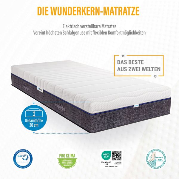 eQ Dream Kaltschaummatratze mit elektrischer Höhenverstellung, 26cm Luxushöhe und 2 in 1 Wendekern Größe 100 x 200 cm Ausführung Funk-Fernbedienung Bild 3