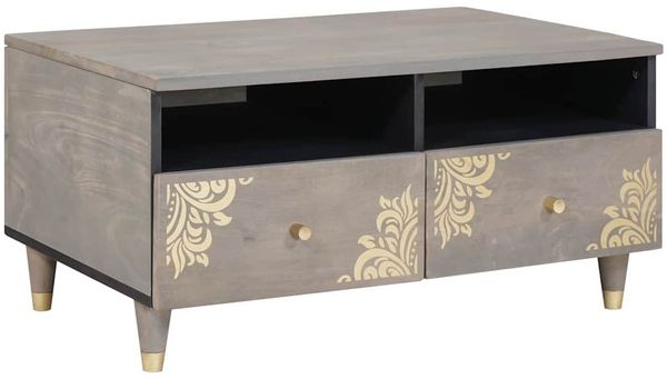 vidaXL Couchtisch mit Schubladen Grau 80 x 54 x 40 cm Massivholz Mango 4018785