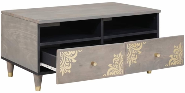 vidaXL Couchtisch mit Schubladen Grau 80 x 54 x 40 cm Massivholz Mango 4018785