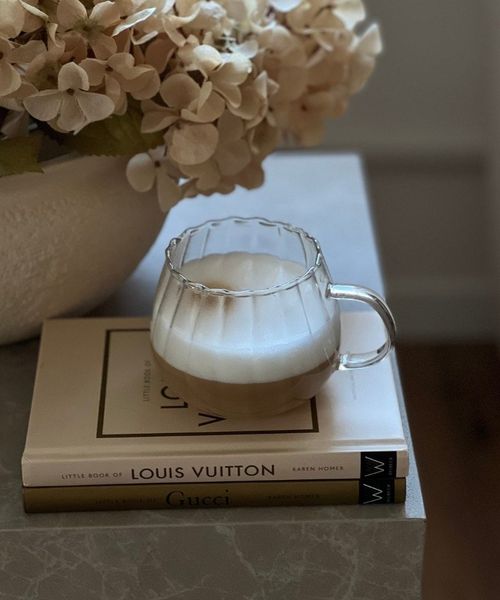 Zoha Glas Riffle Cup 400ml für Kalt- & Heißgetränke, Spülmaschinenfest, Stilvoll, 12-tlg, Borosilikatglas, hitzebeständiges Tassen Set für Kaffee, Matcha, Latte Macchiato, 12 St
