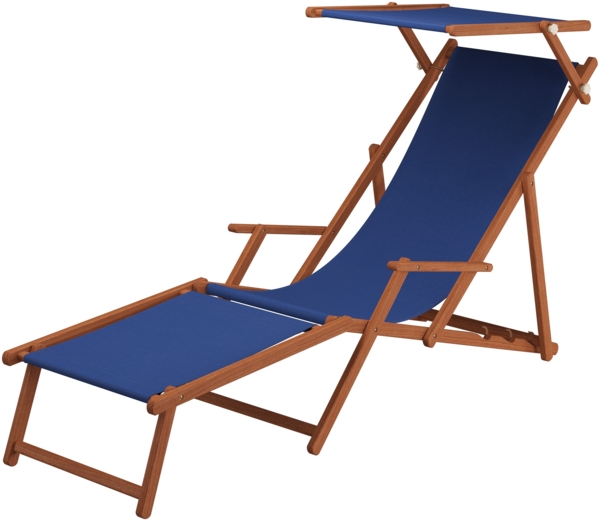 Gartenliege blau Strandliege Relaxliege Fußablage Sonnendach Buche Deckchair Klappstuhl 10-307FS