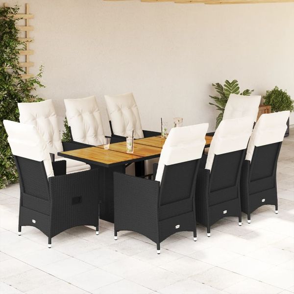 vidaXL 9-tlg. Garten-Essgruppe mit Kissen Schwarz Poly Rattan 3276862