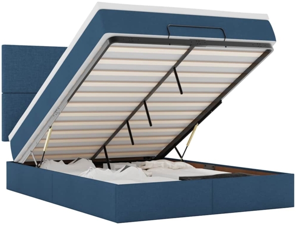 vidaXL Ottoman-Bett mit Matratze & LEDs Blau 140x200 cm Stoff 3313933