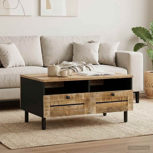 vidaXL Couchtisch Braun und Schwarz 80 x 54 x 40 cm Massivholz Mango 4018857