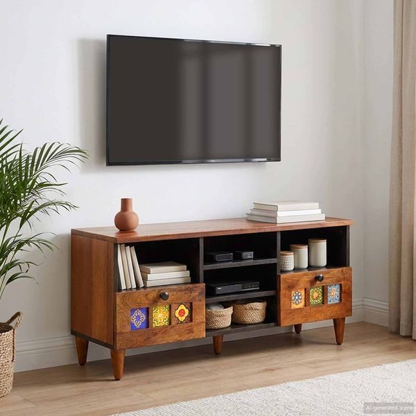 vidaXL TV-Schränk mit Regal Walnuss 100 x 33 x 46 cm Massivholz Mango 4018242