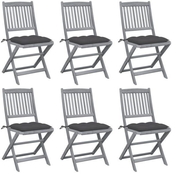 vidaXL Klappbare Gartenstühle 6 Stk. mit Kissen Massivholz Akazie 3065449