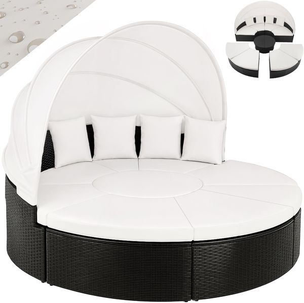 CASARIA® Sonnenliege Sonneninsel 230cm XXL Extra Groß Wetterfest Mit Dach & 4 Kissen Relaxliege Gartenmöbel Set Auflagen Gartenliege Outdoor Polyrattan