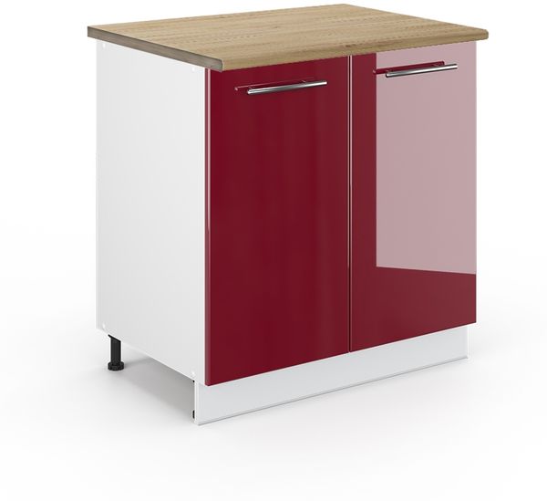 Spülenunterschrank Fame-Line Bordeaux Hochglanz 80 cm mit Regal, AP Eiche Vicco