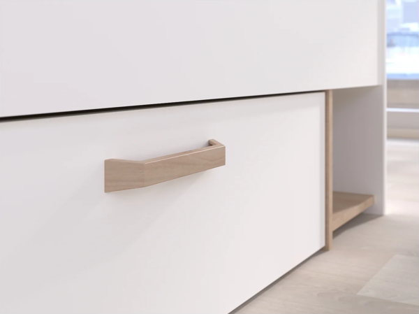 Vente-unique - Bett 140 x 190/200 cm mit Stauraum - Weiß & Holzfarben + Bettgestell - KINSELIA Bild 7