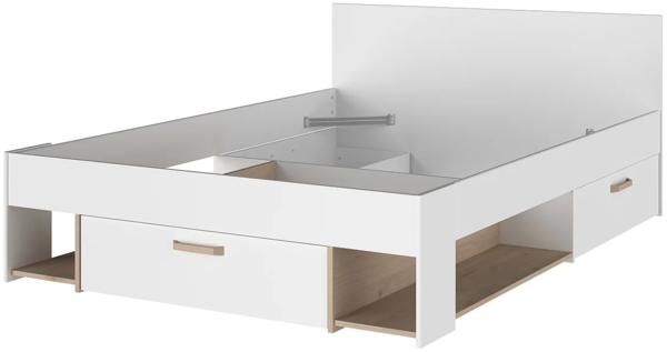 Vente-unique - Bett 140 x 190/200 cm mit Stauraum - Weiß & Holzfarben + Bettgestell - KINSELIA Bild 3