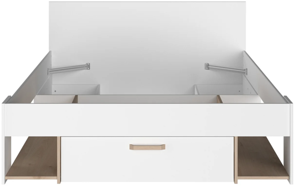Vente-unique - Bett 140 x 190/200 cm mit Stauraum - Weiß & Holzfarben + Bettgestell - KINSELIA Bild 4