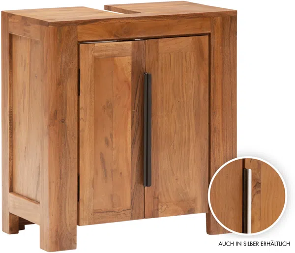 Waschbeckenunterschrank Osbon massivum Akazie Massivholz braun schwarz 55x60x30 cm Badunterschrank Waschtischunterschrank Landhaus