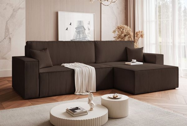 Ecksofa Schlafsofa Sofa ADARA MAX in Stoff Poso Braun Ottomane Rechts