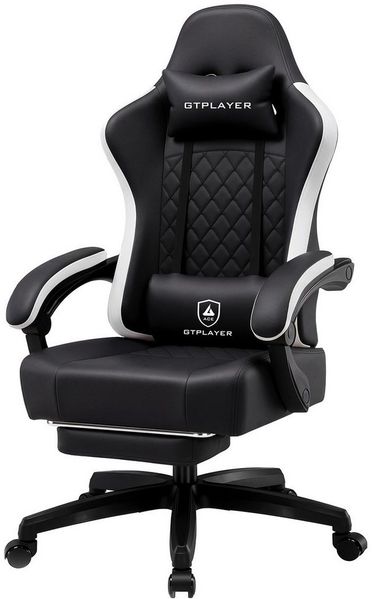 GTPLAYER Gaming-Stuhl Ergonomischer Gaming Sessel Schreibtischstuhl aus Stoff/Kunstleder (Pacekung), Federsitzkissen mit Fußstütze