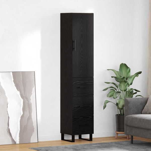 Highboard, BuffetSchrank, Büroschrank Schwarz Eichen-Optik 34,5 x 34 x 180 cm Holzwerkstoff