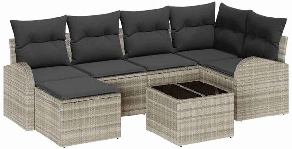 vidaXL Gartensofa-set 7 pcs Hellgrau Poly-Rattan 3346122