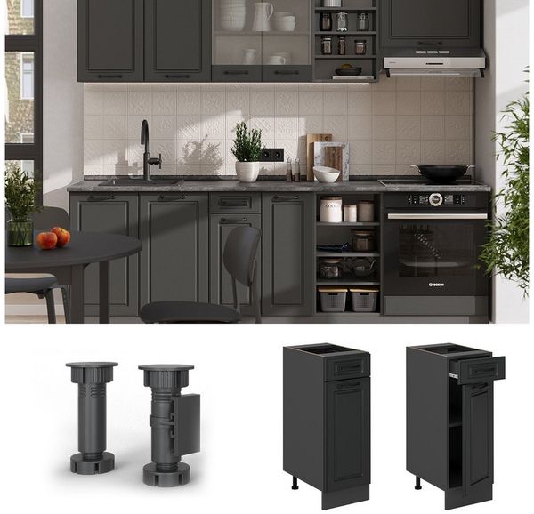 Küchenunterschrank R-Line Anthrazit Landhaus 30 cm ohne Arbeitsplatte Vicco Bild 2