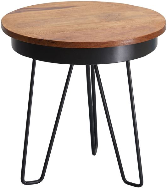 Wohnling Industrial Beistelltisch Ø43x45 cm Rund Sheesham Massivholz mit Metall Gestell Bild 2