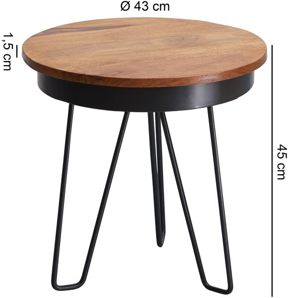 Wohnling Industrial Beistelltisch Ø43x45 cm Rund Sheesham Massivholz mit Metall Gestell Bild 7