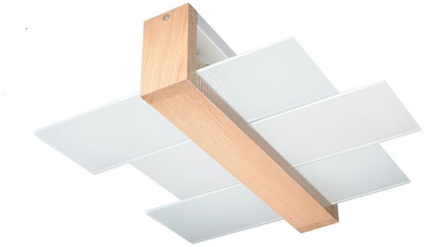 Deckenleuchte, Holz, naturfarben, Glas, L 43 cm
