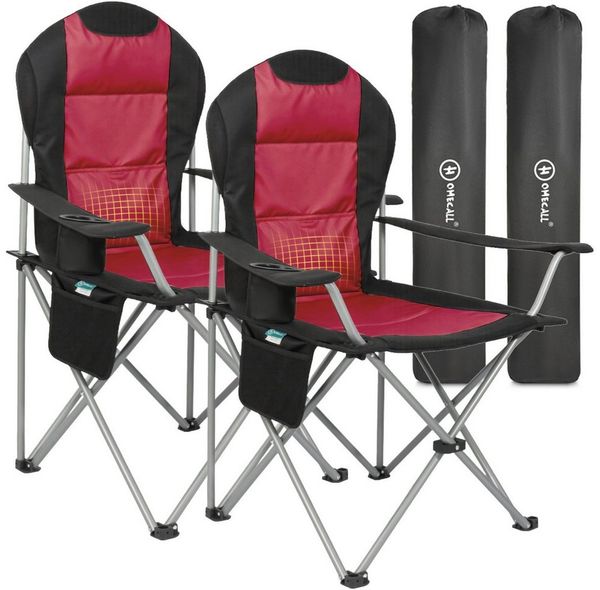 HOMECALL Campingstuhl Hochlehner Klappstuhl Gartenstuhl Angelstuhl mit Angenehme Polsterung (Packung, 2 St), bis 150 KG, mit Seitentasche und Getränkehalter für Camp Garten Balkon