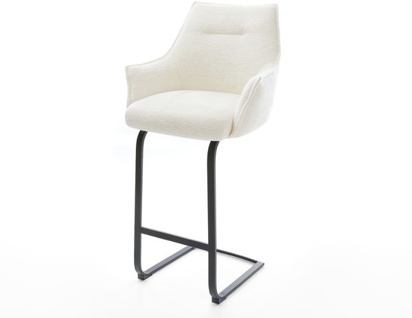 Barstuhl Alja-Flex Bouclé Soft Beige Freischwinger Flach Metall Schwarz Taschenfederkern